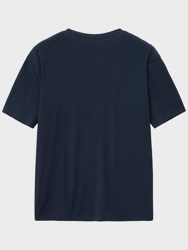 Ribbed henley neck half t shirt navy - NOIRER - BALAAN 4