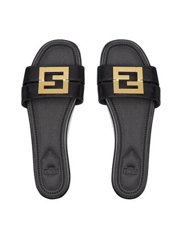 F Fold Leather Sandals Black - FENDI - BALAAN 1