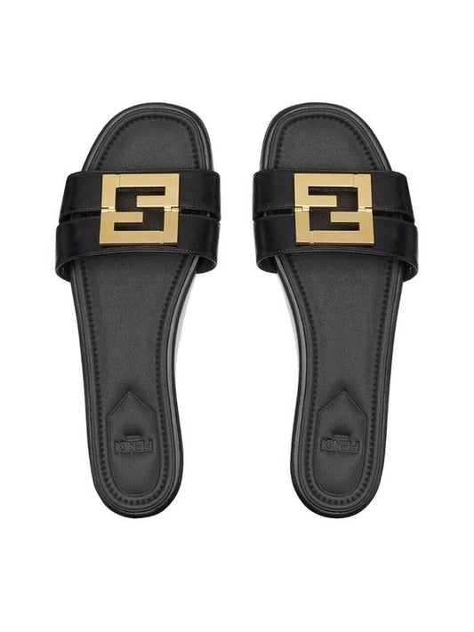 F Fold Leather Sandals Black - FENDI - BALAAN 1