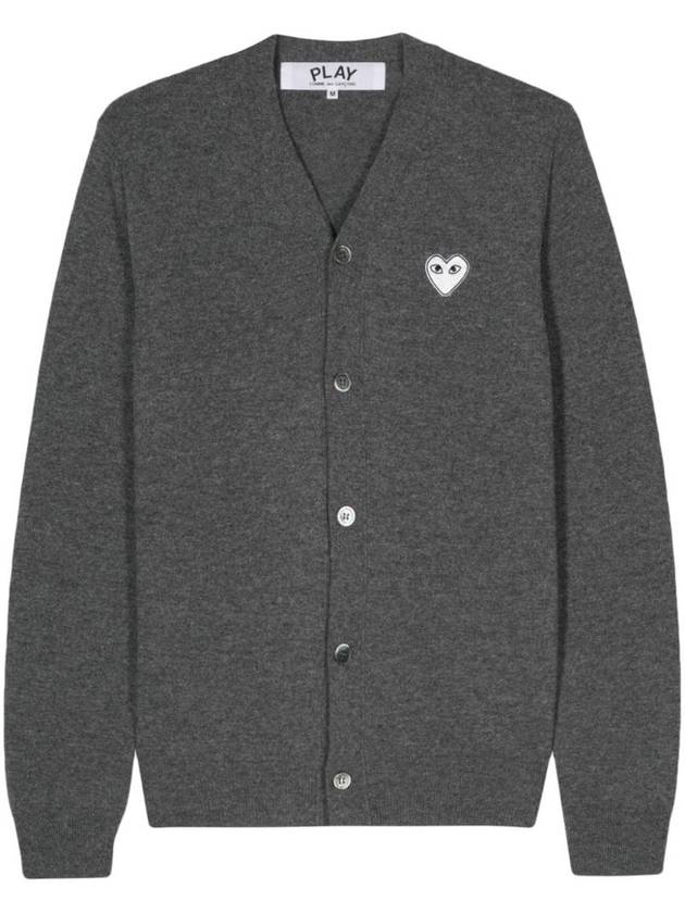 White Heart Wappen V-Neck Wool Cardigan Charcoal - COMME DES GARCONS PLAY - BALAAN 1