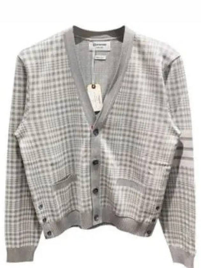 Check Jacquard V-Neck Cardigan Grey - THOM BROWNE - BALAAN 2