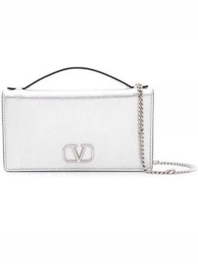 V Logo Signature Chain Long Wallet Silver - VALENTINO - BALAAN 2