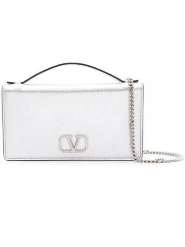 V Logo Signature Chain Long Wallet Silver - VALENTINO - BALAAN 1