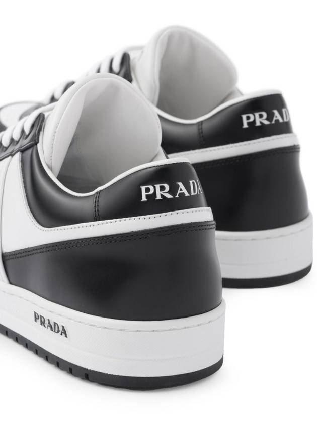 Men's Downtown Triangle Logo Leather Low Top Sneakers Black White - PRADA - BALAAN 7