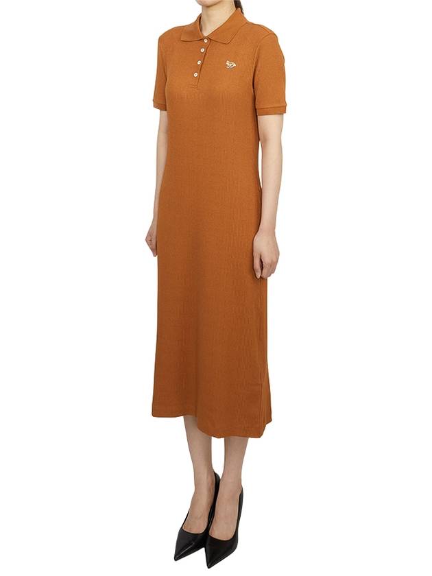 Fine Ribbed Polo Long Dress Tobacco - MAISON KITSUNE - BALAAN 3