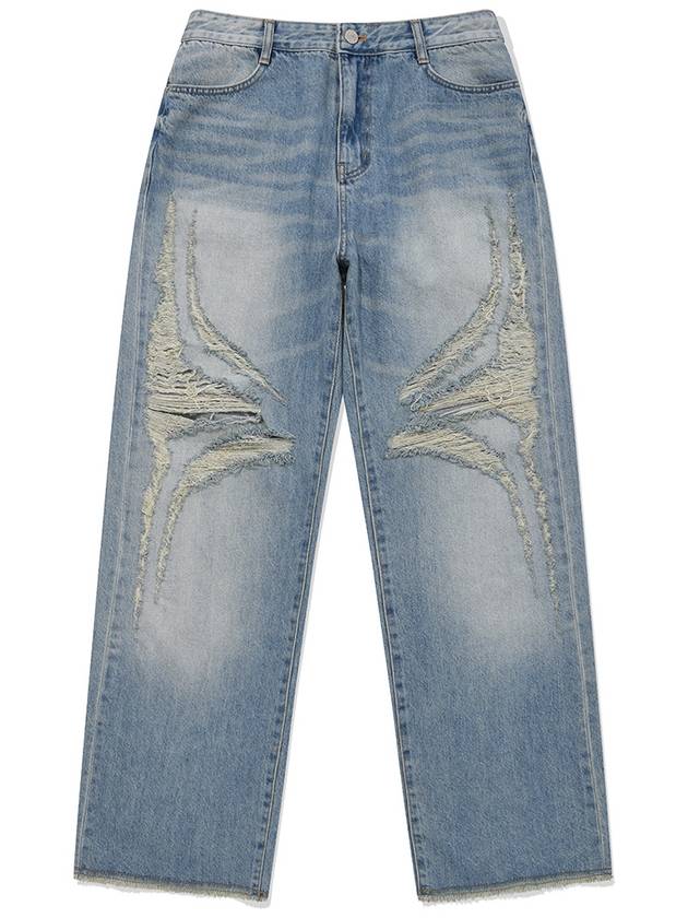 Destroyed Wide JeansMid Blue Destroyed Wide Jeans Mid Blue - PHOS333 - BALAAN 1