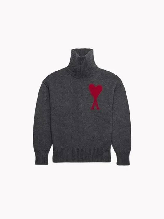 Big Heart Logo Wool Knit Turtleneck Grey - AMI - BALAAN 2