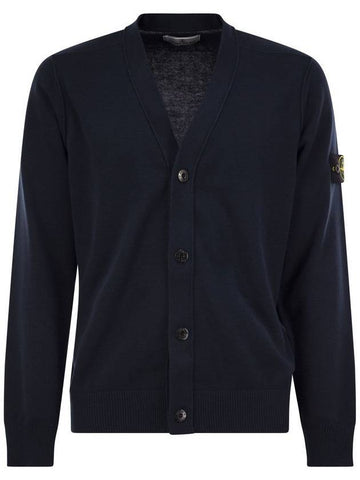 Waffen Organic Cotton V-Neck Cardigan Navy - STONE ISLAND - BALAAN 1