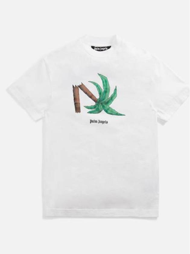 Broken Palm Print Cotton Short Sleeve T-Shirt White - PALM ANGELS - BALAAN 2