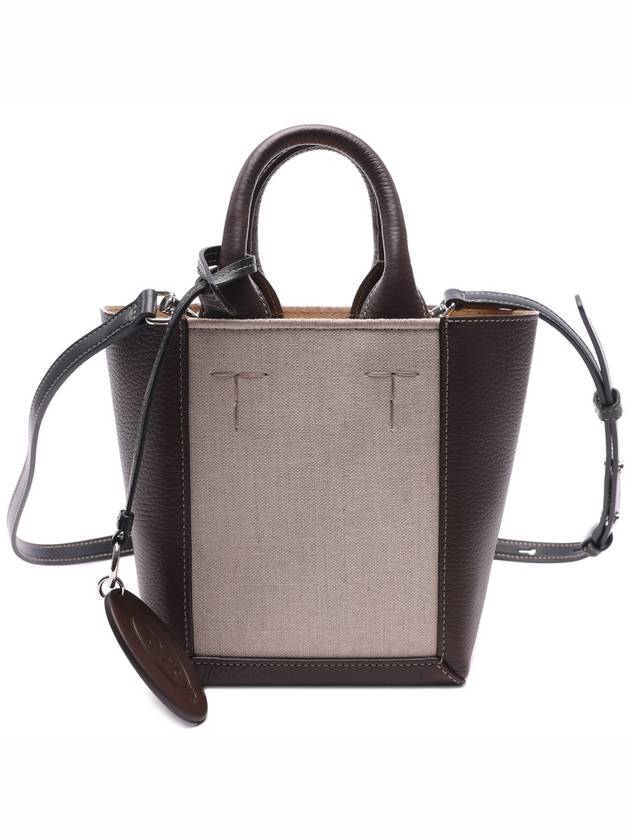 Double Up Mini Canvas Leather Tote Bag Brown - TOD'S - BALAAN 3