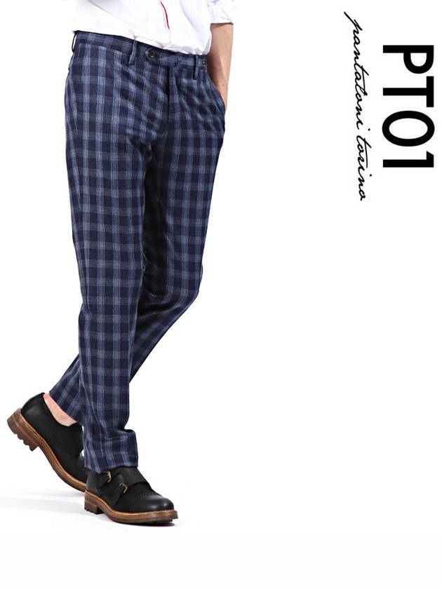 Check Wool Straight Pants Navy - PT01 - BALAAN 2