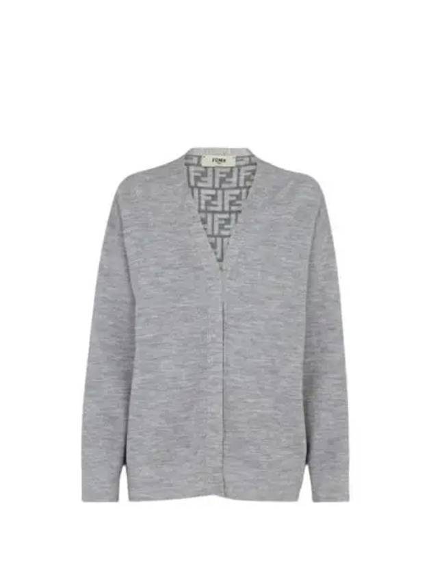 Women's FF Motif V-Neck Cardigan Grey - FENDI - BALAAN 2