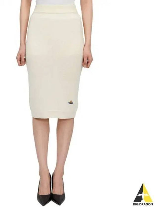 Women's Embroidered Logo Wool Pencil Skirt Ivory - VIVIENNE WESTWOOD - BALAAN 2