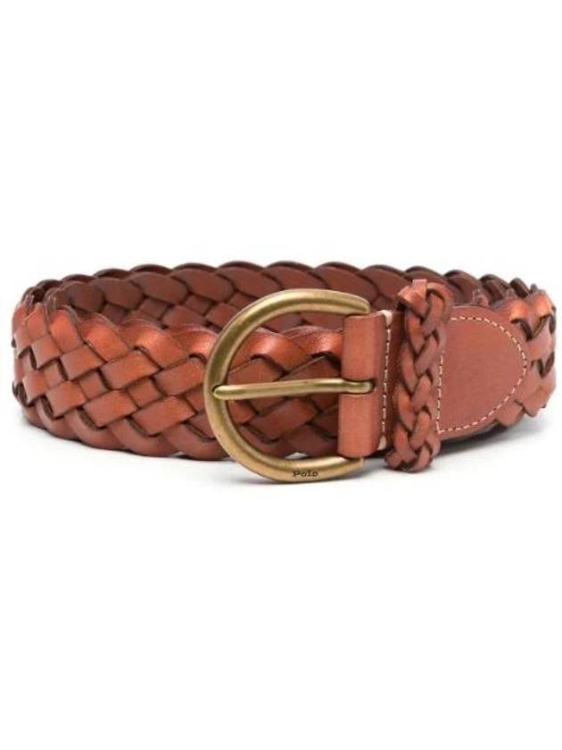 Interwoven Design Buckle Leather Belt Brown - POLO RALPH LAUREN - BALAAN 1