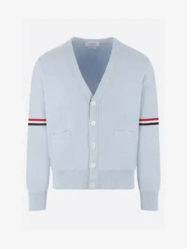 Milano Stitch Sprite Armband Cotton V-neck Cardigan Light Blue - THOM BROWNE - BALAAN 3