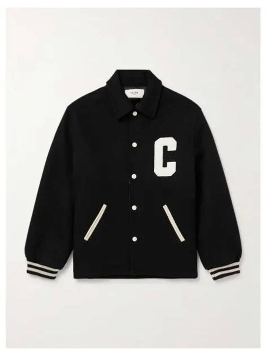 Textured Wool Baseball Teddy Jacket Black - CELINE - BALAAN 2