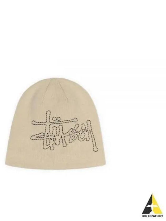 1321202 SAND skull cap basic logo stitch beanie - STUSSY - BALAAN 1