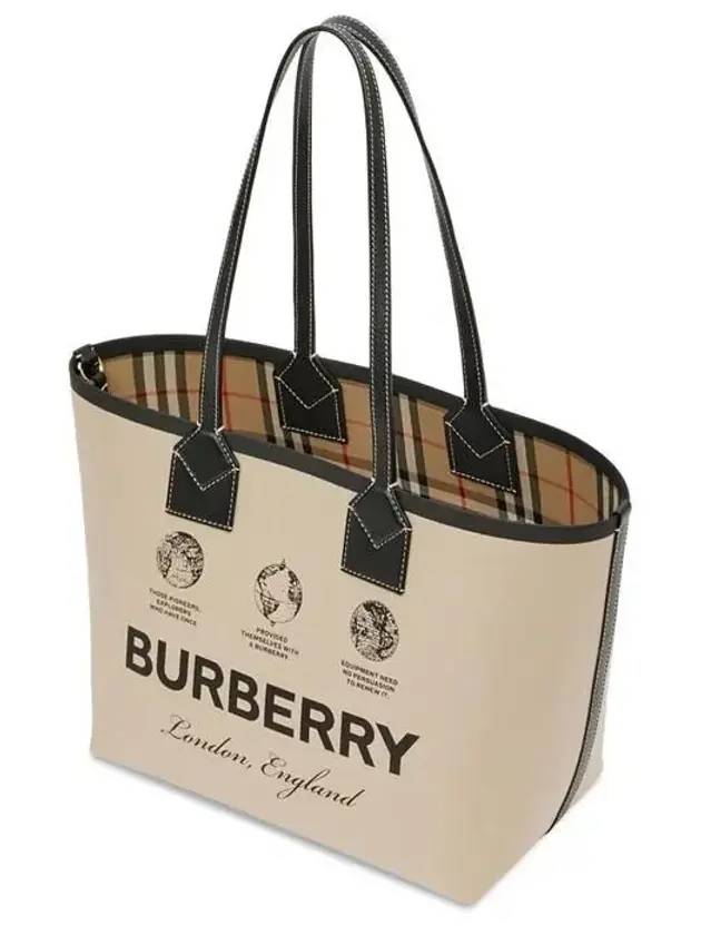 Prorsum Label Print Small London Cotton Leather Tote Bag Beige - BURBERRY - BALAAN 4