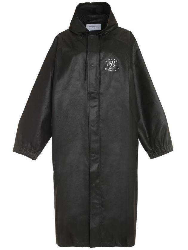 logo overfit hooded long raincoat black - BALENCIAGA - BALAAN 1