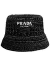 Embroidered Logo Raffia Bucket Hat Black - PRADA - BALAAN 2