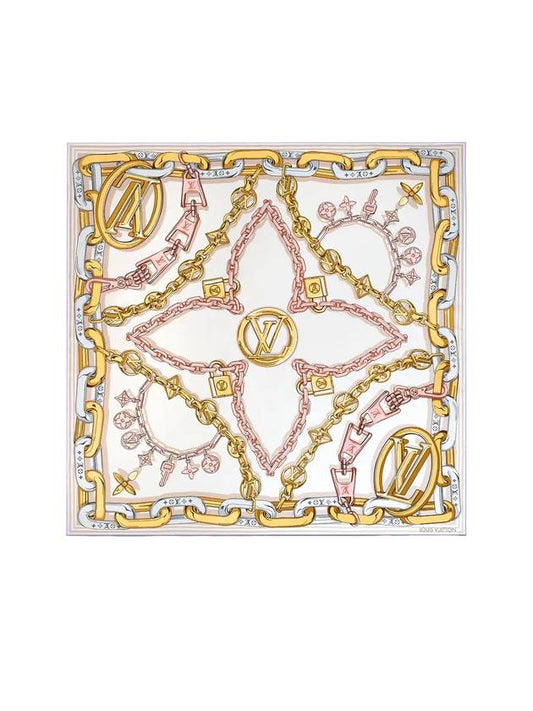 Visualized Square 90 Silk Scarf Beige - LOUIS VUITTON - BALAAN.