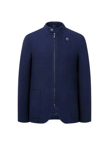 Men s two way zipper herringbone jacket navy - GIORGIO ARMANI - BALAAN 1