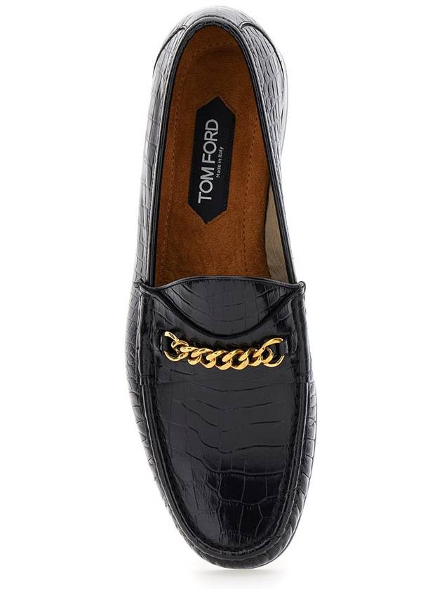 Black Slip-On Loafers With Chain Detail In Croco Effect Leather Man - TOM FORD - BALAAN 4