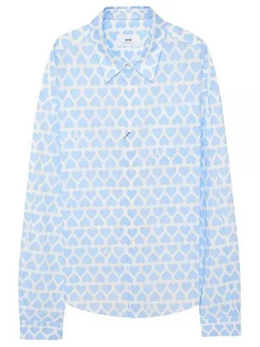 heart pattern boxy fit oversized long sleeve shirt sky blue - AMI - BALAAN.