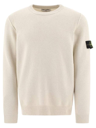 Logo Patch Lambswool Crewneck Knit Top Beige - STONE ISLAND - BALAAN 2