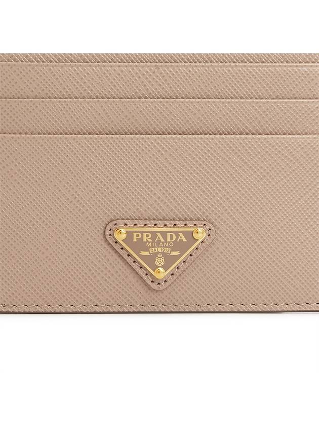 Saffiano Leather Triangle Logo Card Wallet Beige Pink - PRADA - BALAAN 6