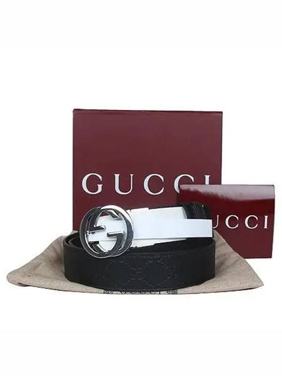 473030 Black Brown Leather Reversible Silver Signature Men s Belt 32 34 inches - GUCCI - BALAAN 2