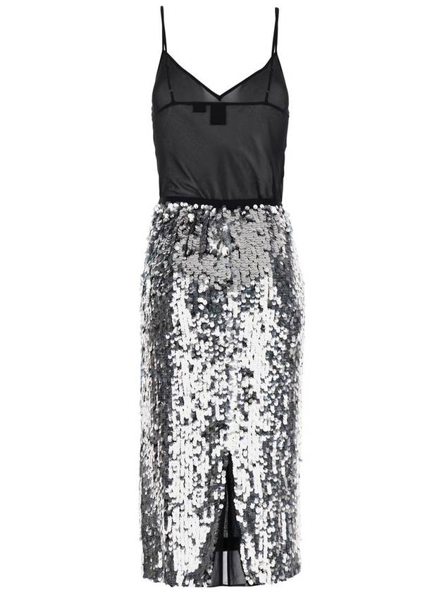 'Gazebo' Silver Semi-Transparent Dress With All-Over Sequins In Tech Fabric Woman - PINKO - BALAAN 1