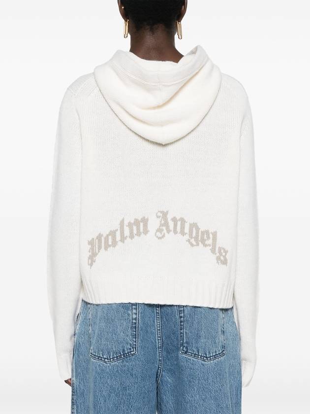 curved logo knitted hoodie - PALM ANGELS - BALAAN 3