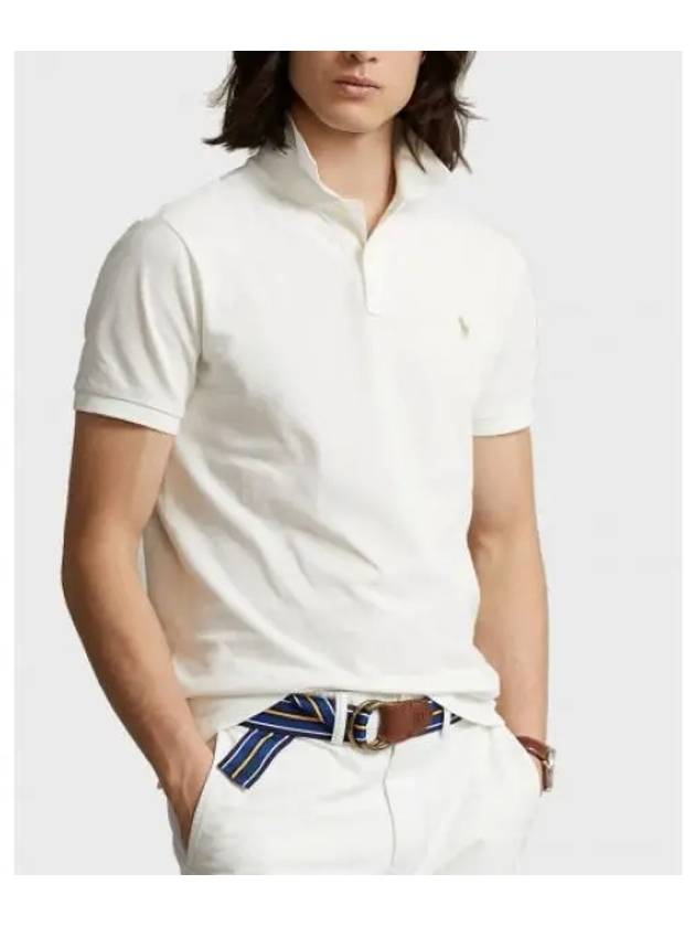 Embroidered Brown Pony Slim Fit Polo Shirt White - POLO RALPH LAUREN - BALAAN 2