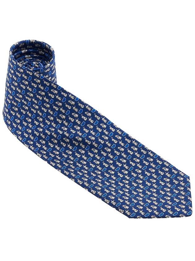 Rabbit Print Silk Tie Blue - SALVATORE FERRAGAMO - BALAAN 3