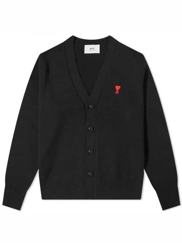 Heart Logo Merino Wool Cardigan Black - AMI - BALAAN 2