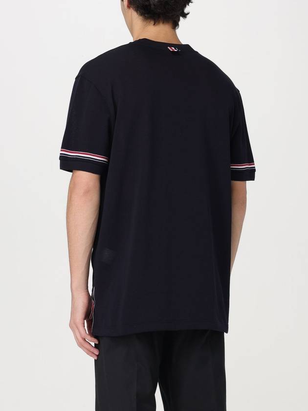 Striped Detail Crew Neck Cotton Short Sleeve T-Shirt Navy - THOM BROWNE - BALAAN 4