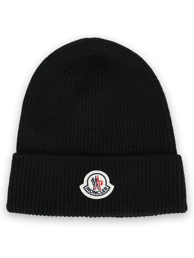 Logo Patch Wool Beanie Black 3B70500 A9342 999 - MONCLER - BALAAN 1