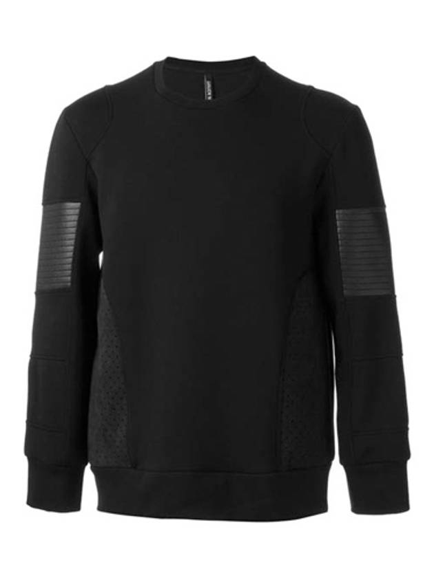 Men's Biker Leather Mix Neoprene Sweatshirt Black - NEIL BARRETT - BALAAN 2