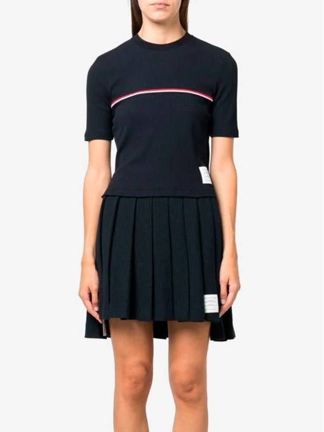 Women's High Twist Rip Stripe Short Sleeve T-Shirt Navy - THOM BROWNE - BALAAN 6