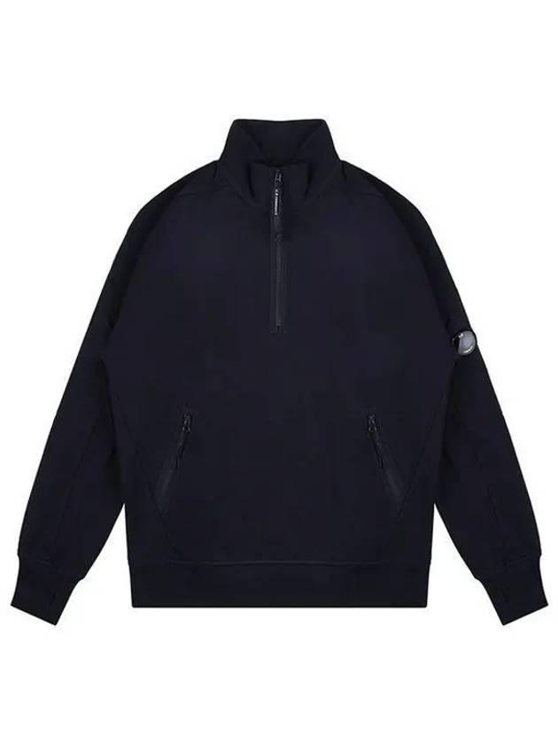 Diagonal Raised Fleece Quarter Zip-Up Sweatshirt Navy - CP COMPANY - BALAAN 2