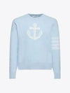 Men's Anchor Jacquard 4-Bar Crew Neck Knit Top Light Blue - THOM BROWNE - BALAAN 2