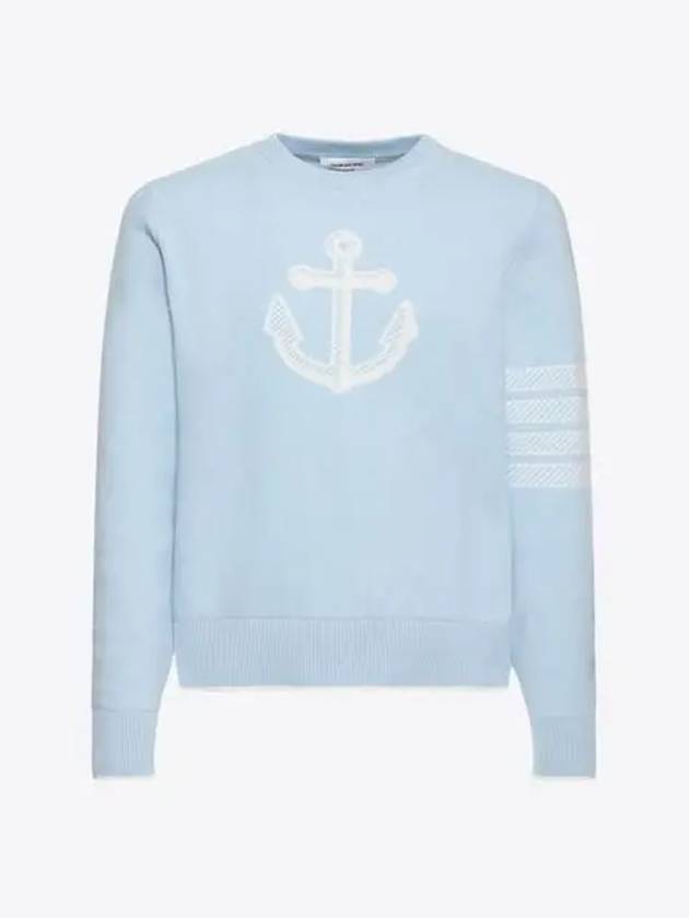 Men's Anchor Jacquard 4-Bar Crew Neck Knit Top Light Blue - THOM BROWNE - BALAAN 2