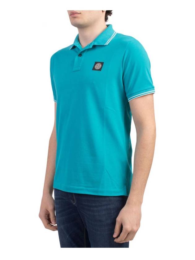 Men's Two Line Wappen Patch Cotton Short Sleeve Polo Shirt Blue - STONE ISLAND - BALAAN 5