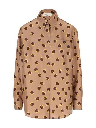 Printed Silk Twill Shirt Light Brown - FENDI - BALAAN 2