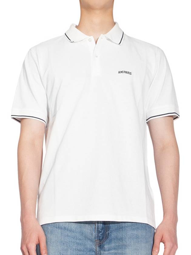 Lettering Embroidery Logo Short Sleeve Polo Shirt White - AMI - BALAAN 2