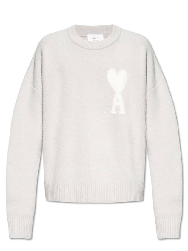 Intarsia Heart Logo Knit Top Earl Grey Ivory - AMI - BALAAN 2