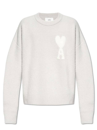 Intarsia Heart Logo Knit Top Earl Grey Ivory - AMI - BALAAN 2