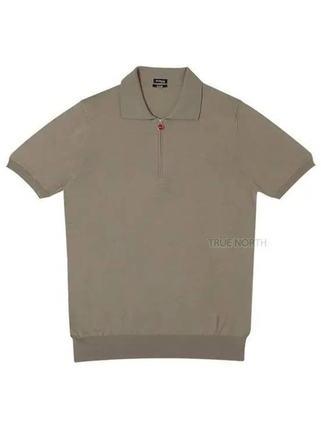 Men's Half Zip-up Cotton Polo Shirt Beige - KITON - BALAAN 2