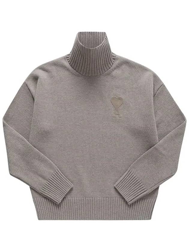 Logo Embroid Knit Turtleneck Beige - AMI - BALAAN 5